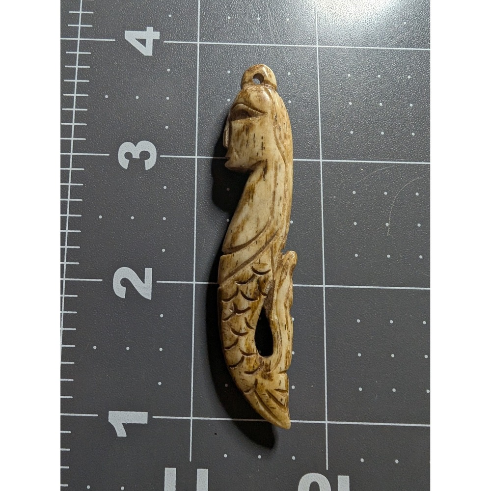 Vintage Hand Carved Bone Mermaid Pendant Nautical Siren Figurine Jewelry Charm